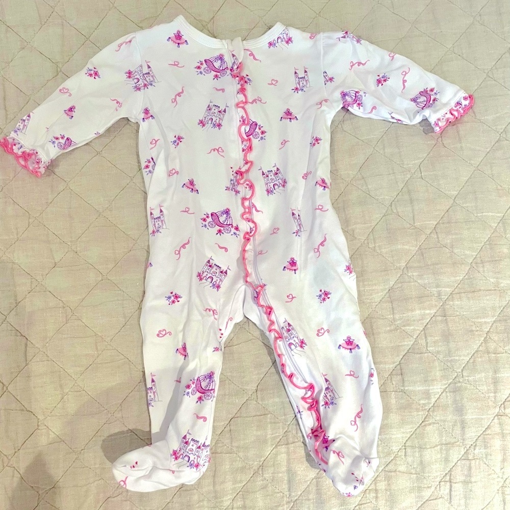 Kissy Kissy Zip Footie in Princess Print Pima Cotton